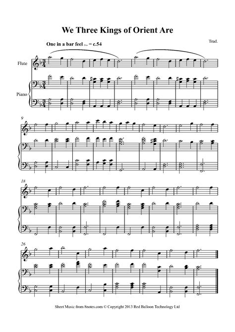 WE THREE KINGS (for Flute And Piano - Score And Part Included)